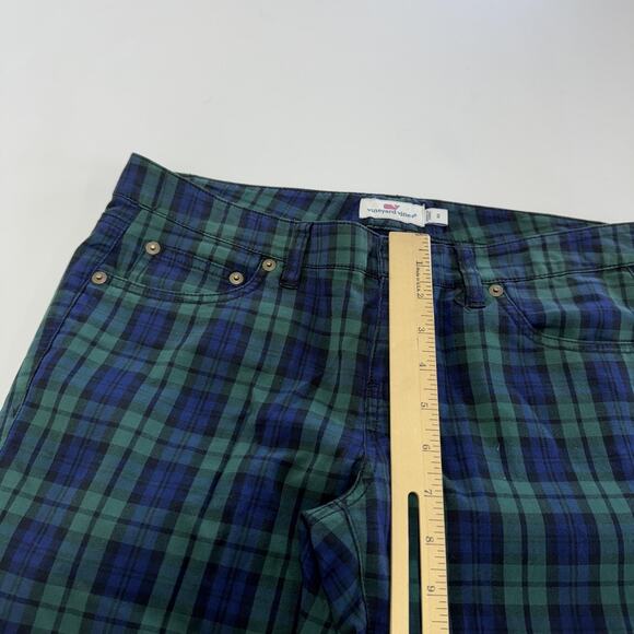Vineyard Vines Pants Womens 2 Green Blue Plaid Slim Fit Stretch 2P0304 Preppy - Picture 7 of 8